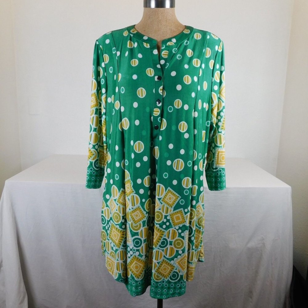 R&B Collections Women Green Yellow Tunic Blouse Shirt Top Plus Size 1X New Tags